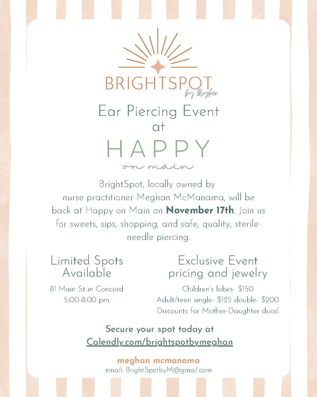 Ear Piercing with BrightSpot by Meghan McManama - 11/17 5pm-8pm-Happy on Main-Happy on Main