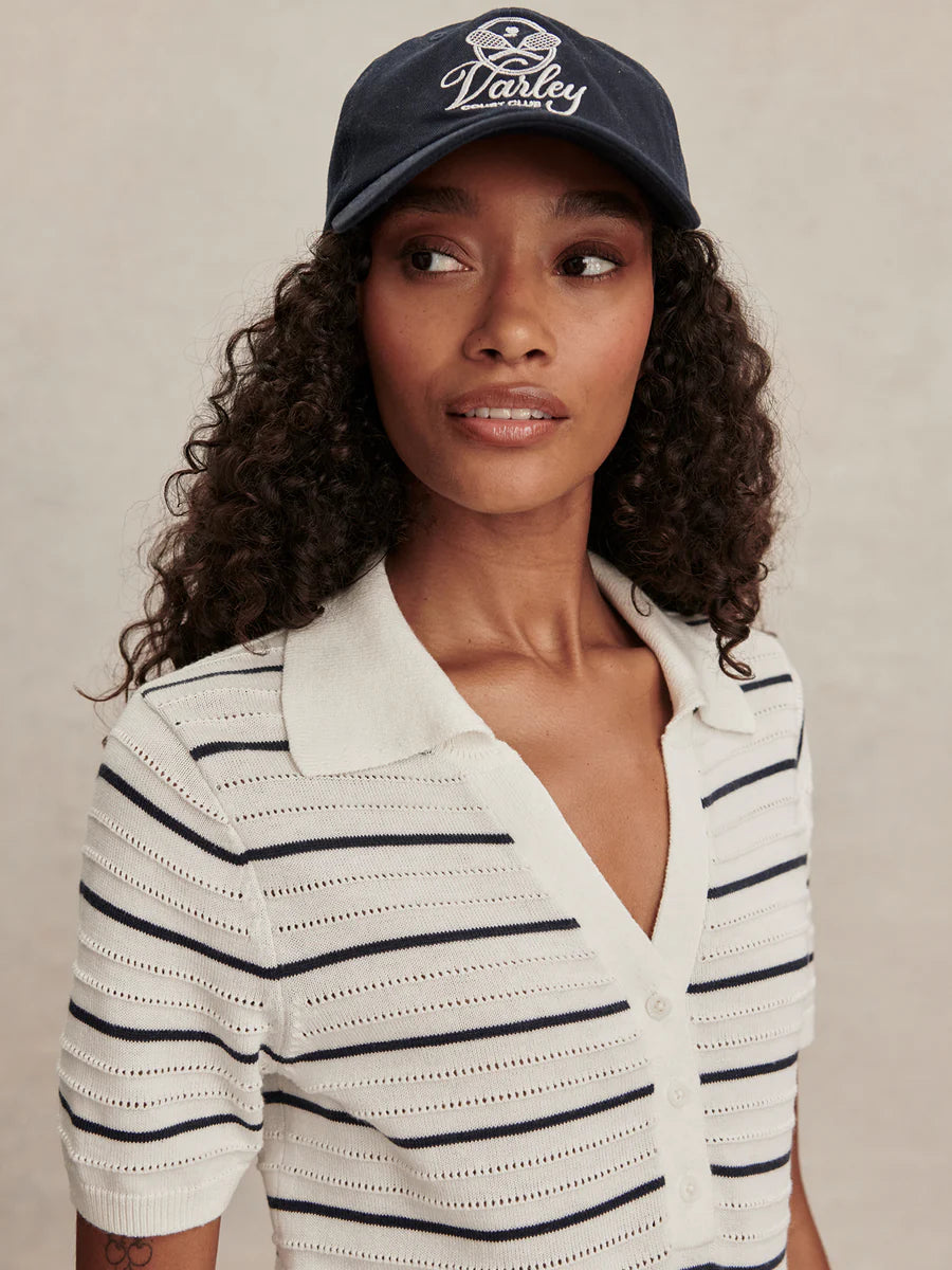 Wren Knit Polo - White / Blue Nights-Varley-Happy on Main
