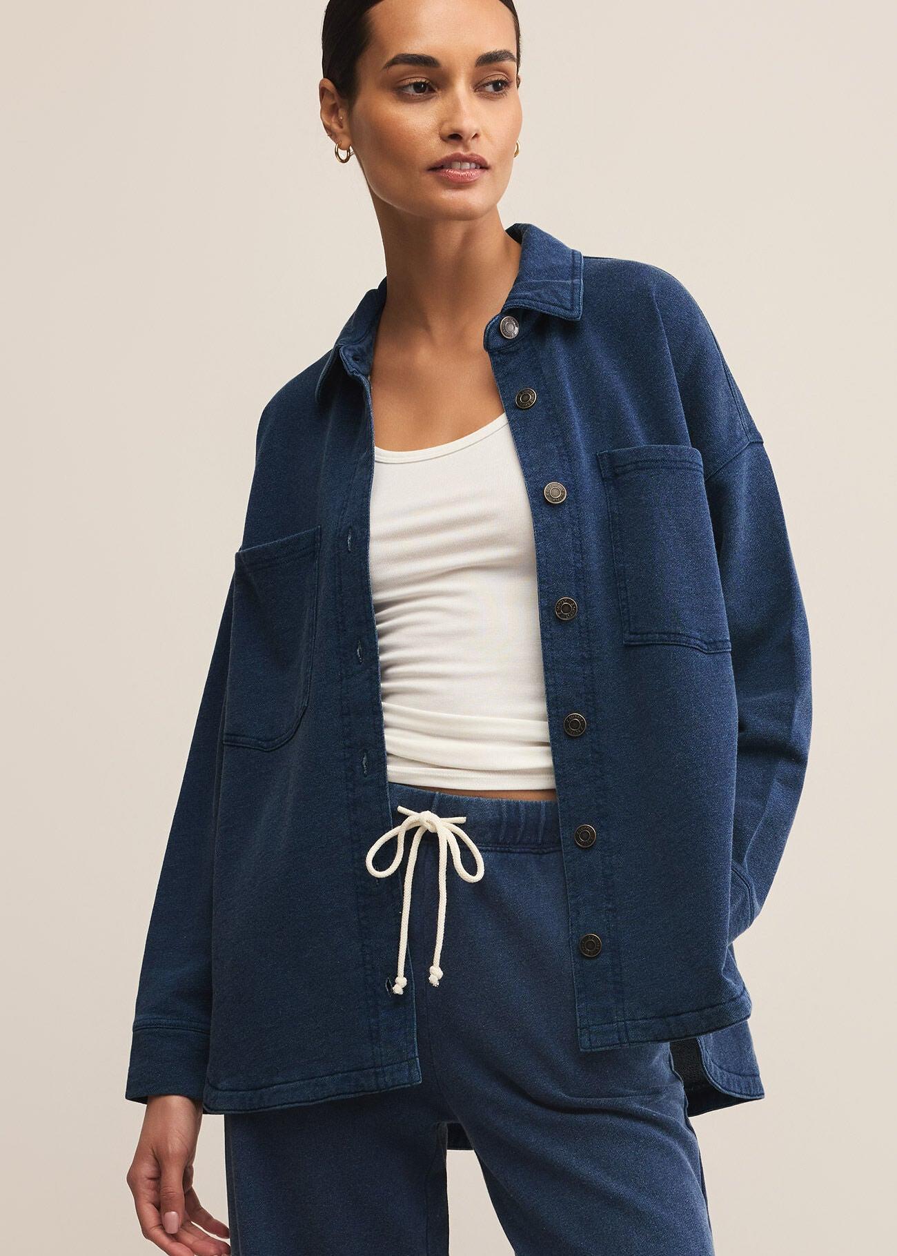 All Day Knit Denim Jacket-Outerwear-Happy on Main