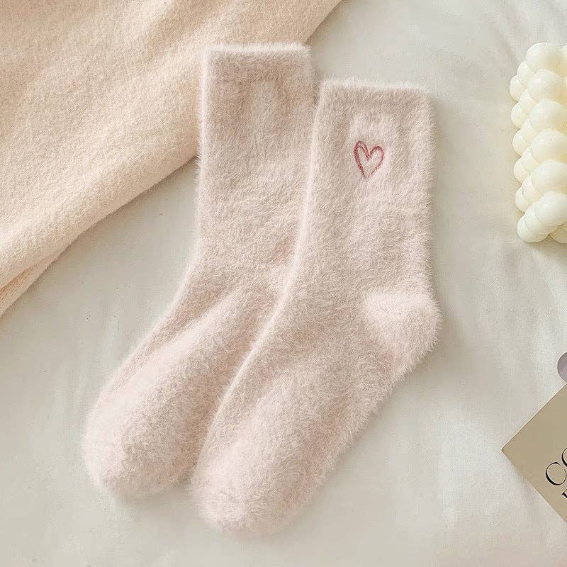 Cute Heart Embroidery Fuzzy Plush Socks DP25H516-Dipped Shop-Happy on Main