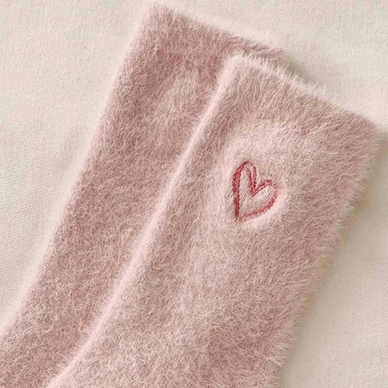 Cute Heart Embroidery Fuzzy Plush Socks DP25H516-Dipped Shop-Happy on Main