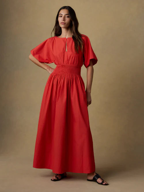 Coastal Poplin Elia Smocked Dress - Poppy Red-Faherty-Happy on Main