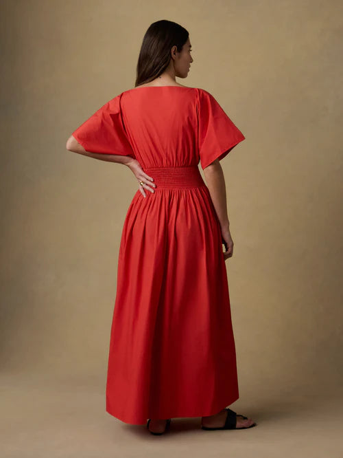 Coastal Poplin Elia Smocked Dress - Poppy Red-Faherty-Happy on Main