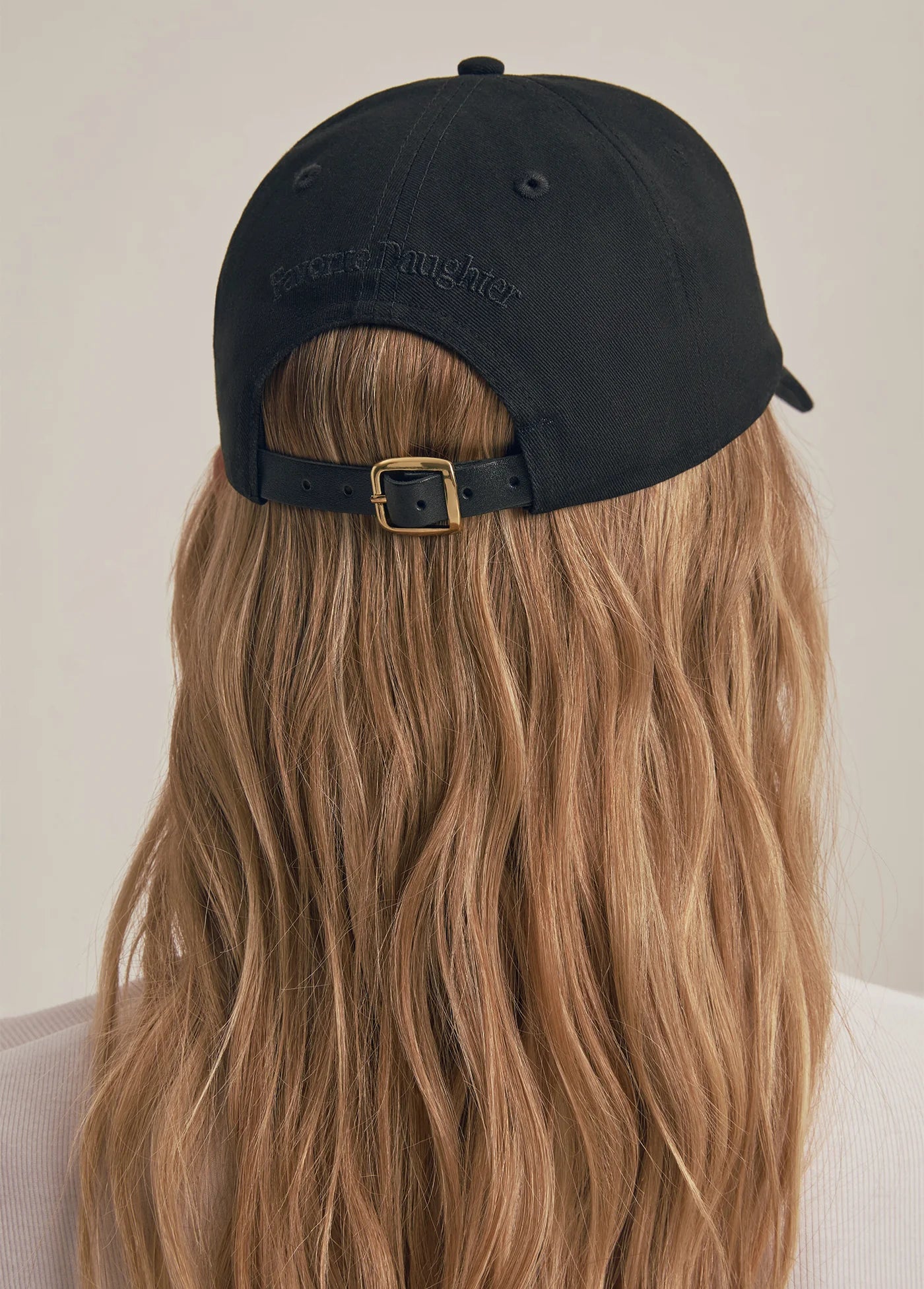 Baseball Cap With Leather Strap & Buckle - Black-Favorite Daughter-Happy on Main
