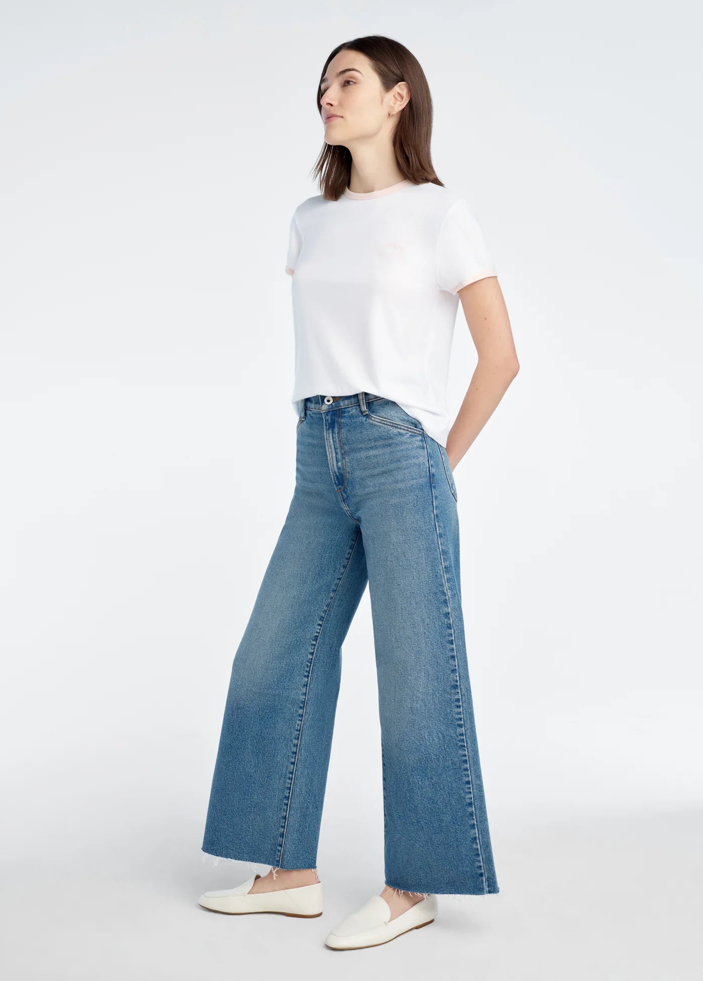 The Collegiate Chest Logo Ringer Tee - White/ Pale Pink-Favorite Daughter-Happy on Main