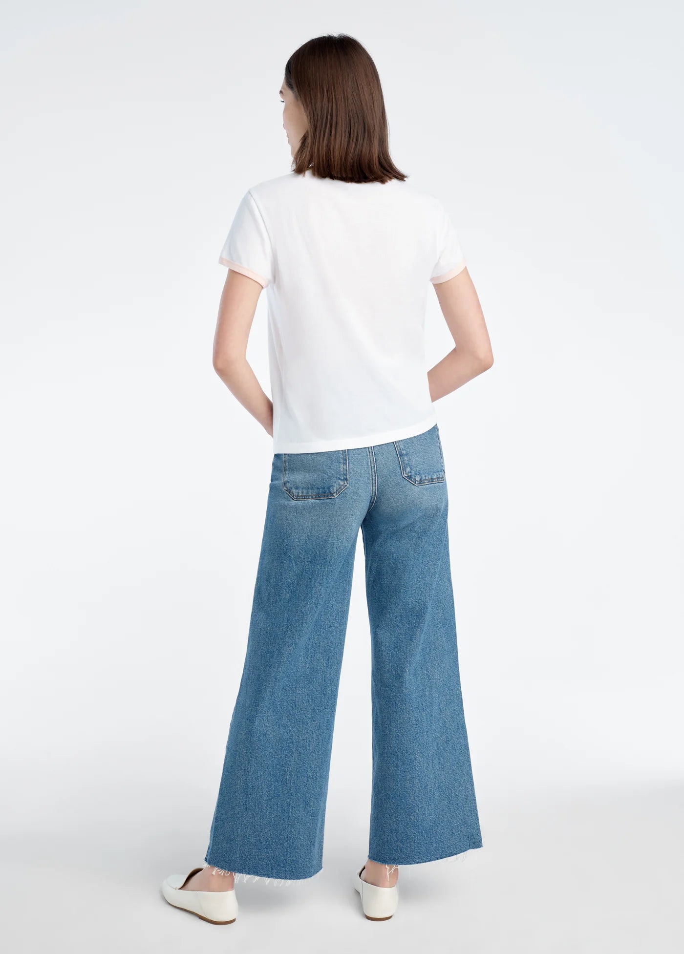 The Collegiate Chest Logo Ringer Tee - White/ Pale Pink-Favorite Daughter-Happy on Main