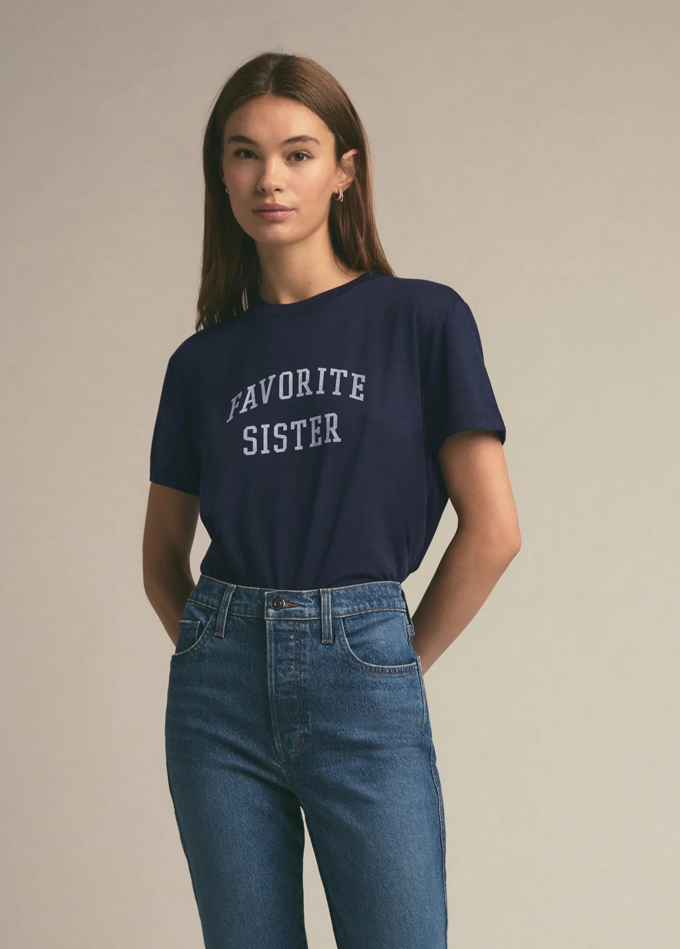 Favorite Sister Cropped Collegiate Tee - Navy-Favorite Daughter-Happy on Main