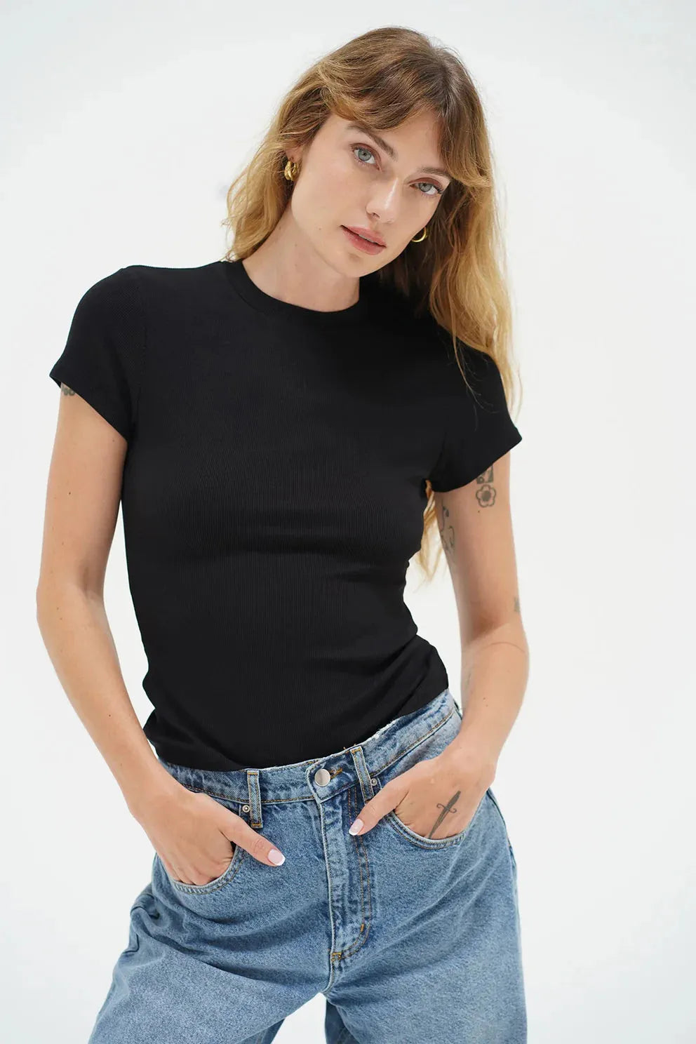 Fitted Ribbed Crew-Casual Tops-Happy on Main