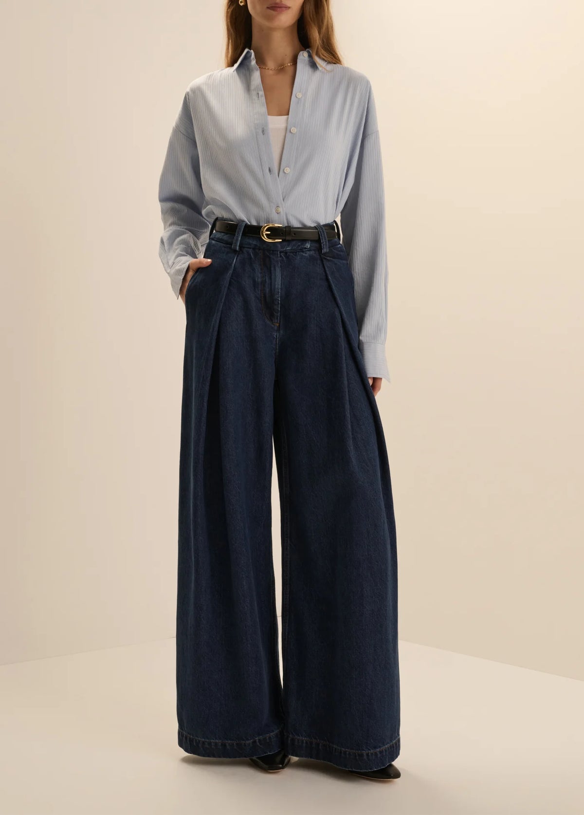 The Denim Pleats for Days Pant - Dark Sea-Favorite Daughter-Happy on Main