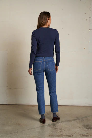 Jamie Recycled Cotton Long Sleeve - Navy-perfectwhitetee-Happy on Main