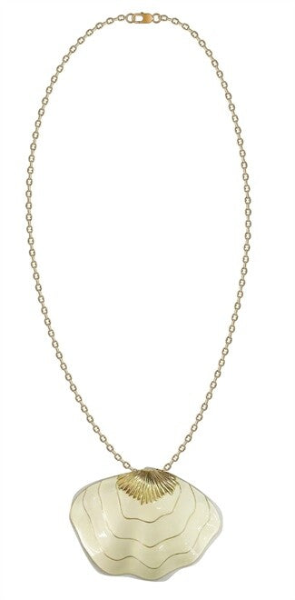 Clamshell Pendant Necklace - Cream-Clare V.-Happy on Main