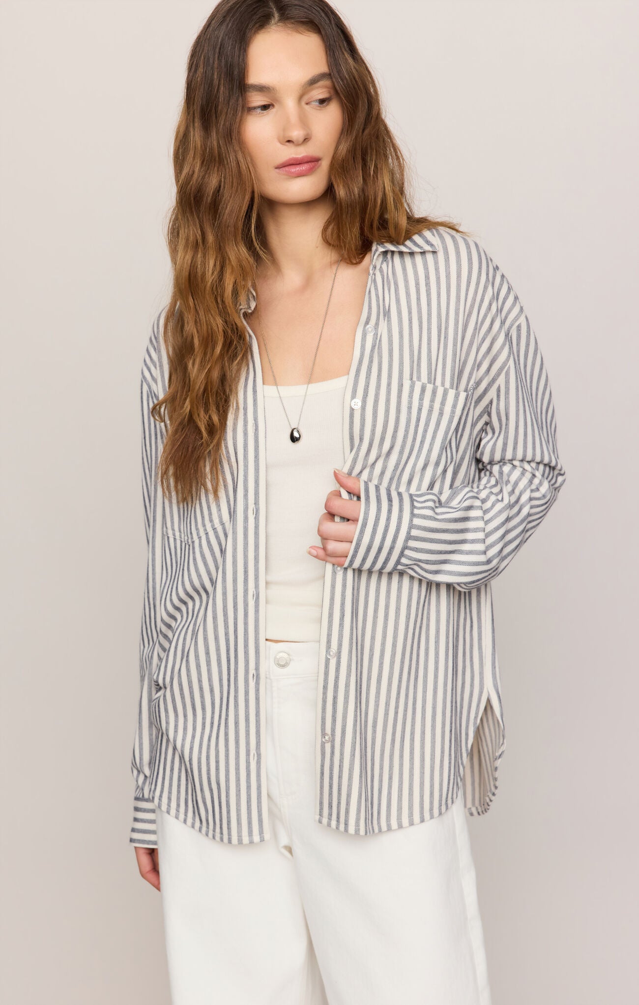 Reese Button Up Stripe Top - Eclipse-Z Supply-Happy on Main