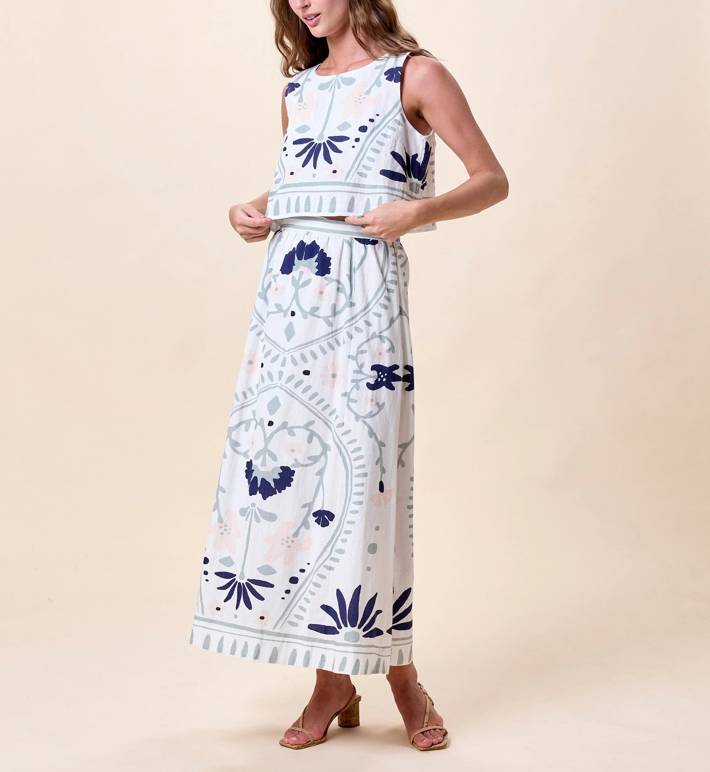Juliet Ankle Skirt - Liliana Blue Surf Print-Cleobella-Happy on Main