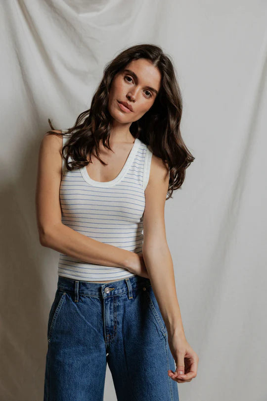 Kendra Brushed Sweater Tank Top - Pacific Stripe-perfectwhitetee-Happy on Main