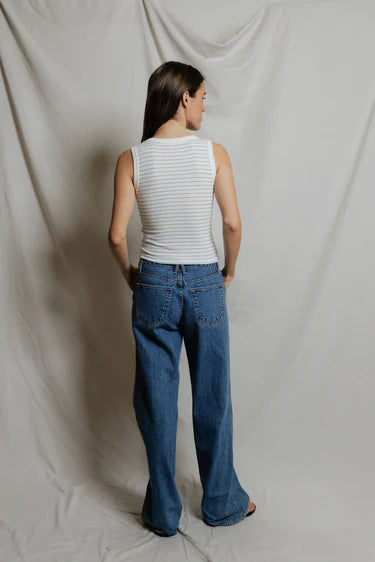 Kendra Brushed Sweater Tank Top - Pacific Stripe-perfectwhitetee-Happy on Main
