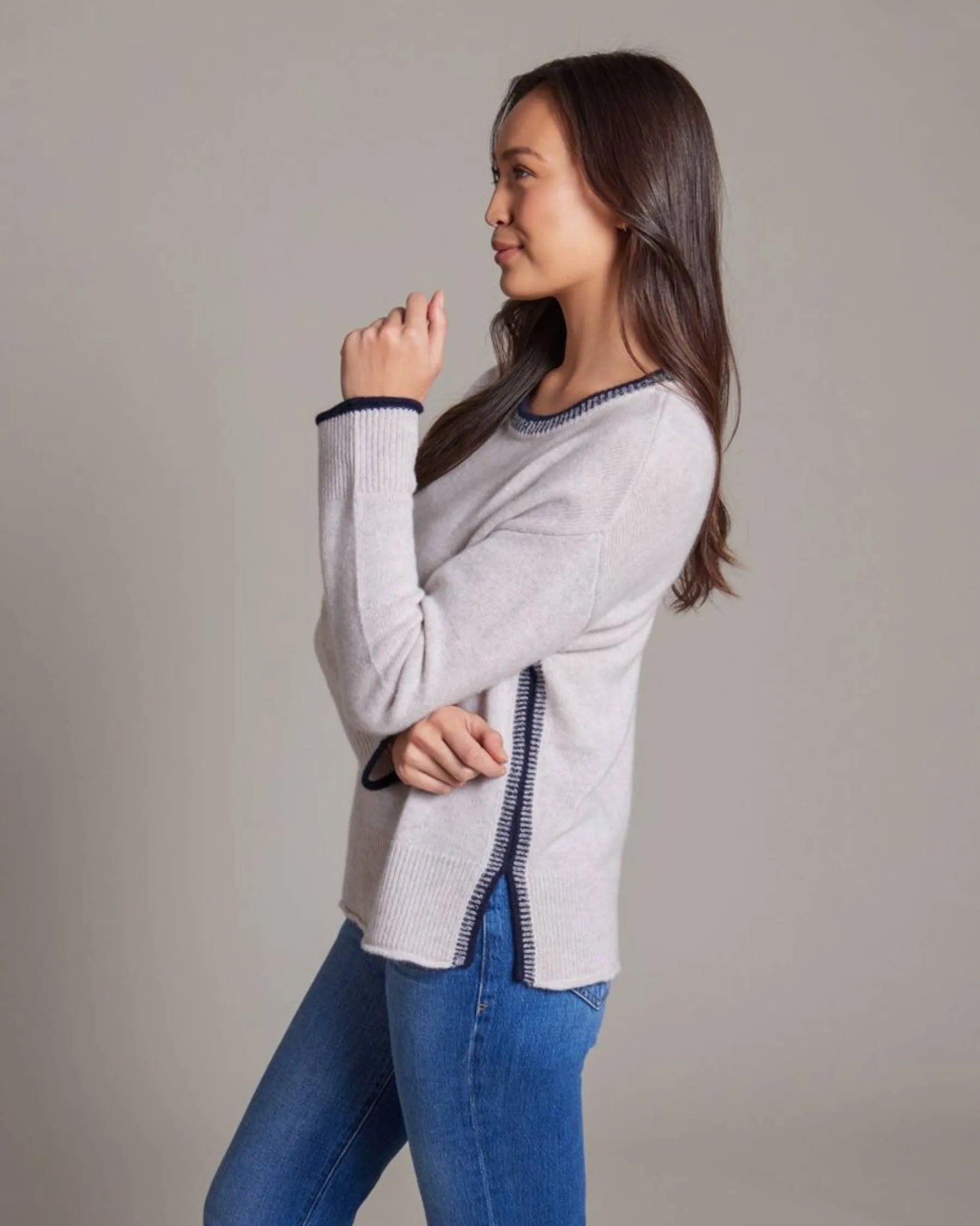 100% Cashmere Kennedy Plaited Trim Crew-Alashan Cashmere-Happy on Main