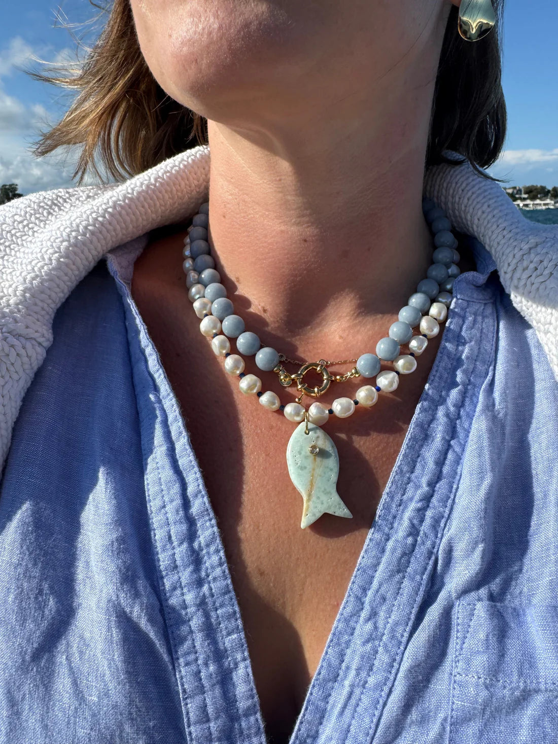 Cisco Gemstone Fish Necklace - Amazonite-Wear Loulu X Happy on Main-Happy on Main