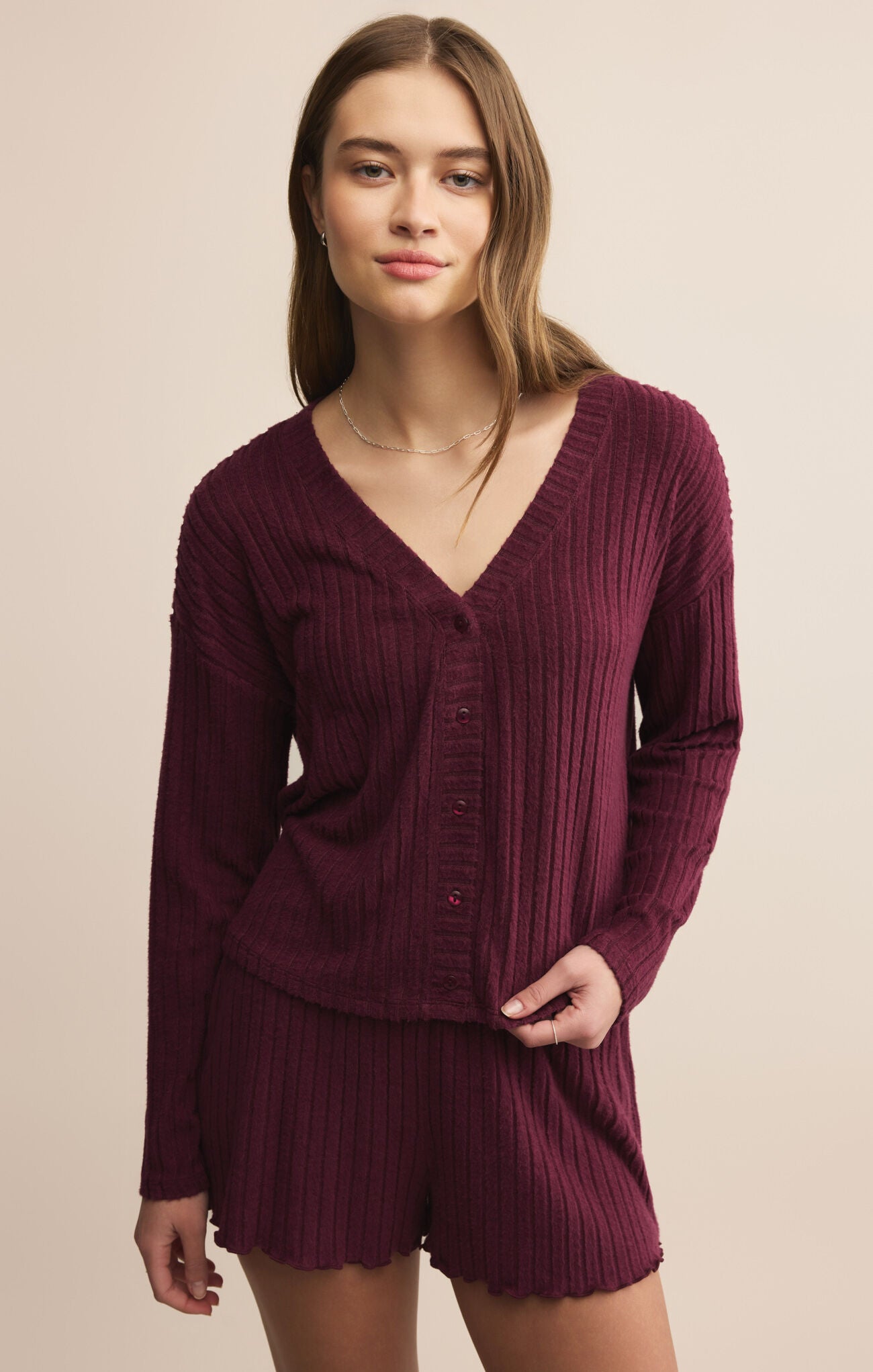 Mara Rib Cardigan - Merlot-Z Supply-Happy on Main