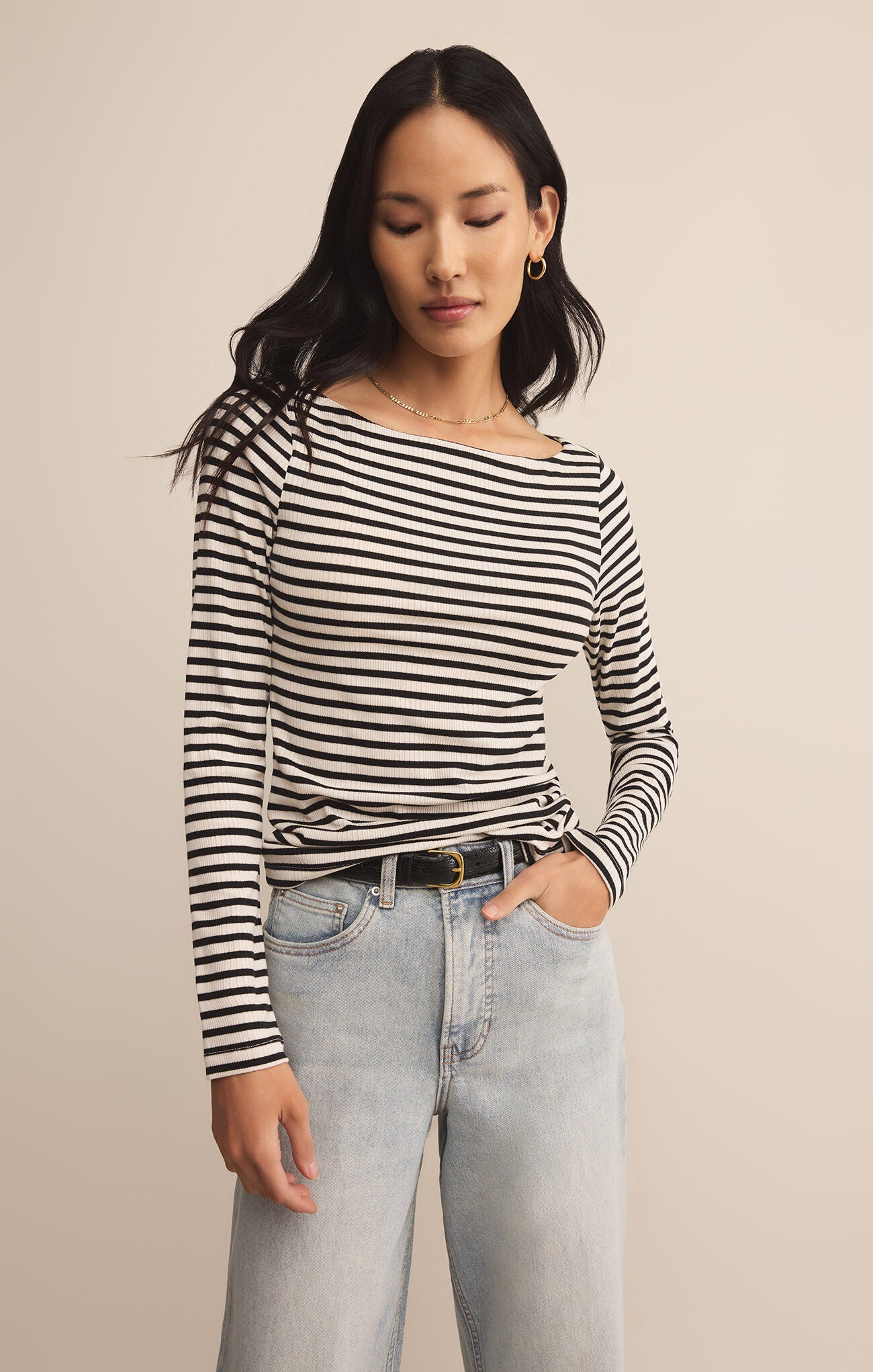 Pristine Striped Tee-Basic Tanks + Tees-Happy on Main