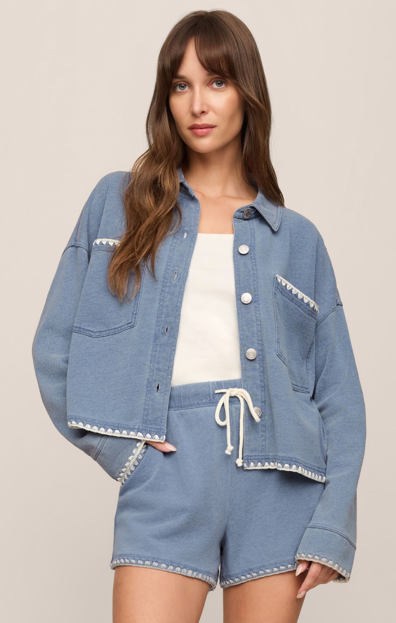 All Day Crop Whipstitch Jacket - Santorini Indigo-Z Supply-Happy on Main