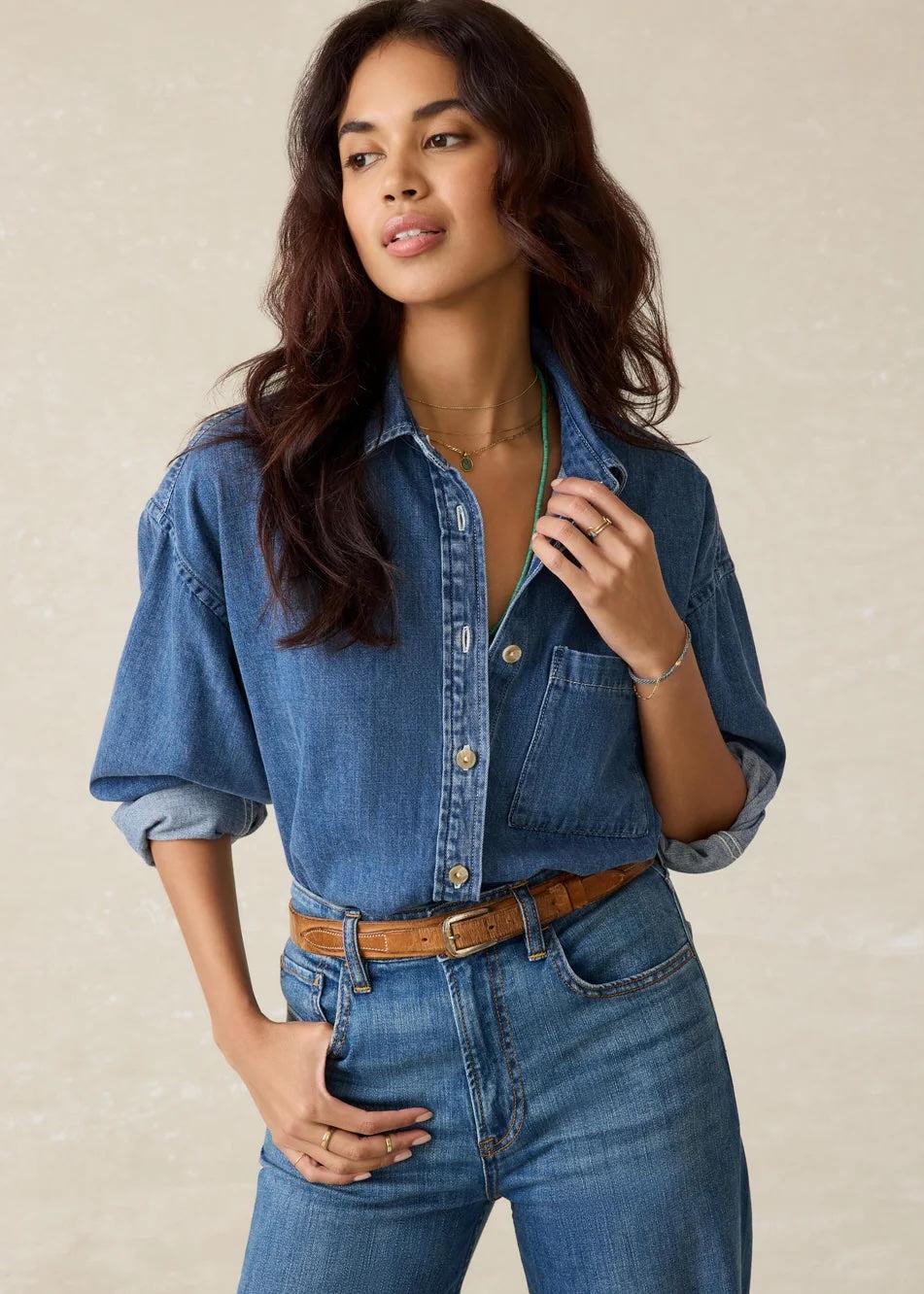 Sunfair Denim Shirt-Casual Tops-Happy on Main
