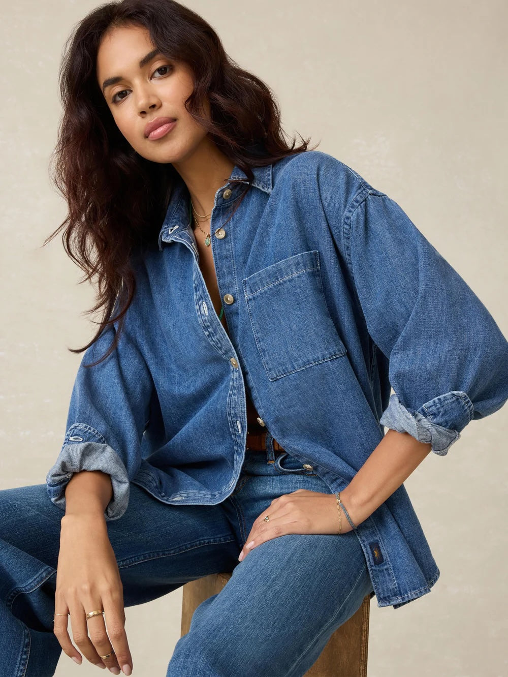 Sunfair Denim Shirt-Casual Tops-Happy on Main