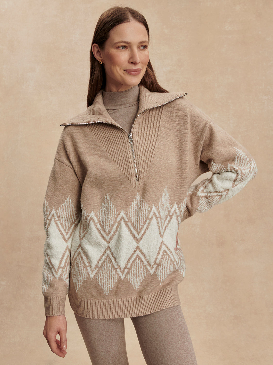Betty Jacquard Half Zip-Core Sweaters-Happy on Main
