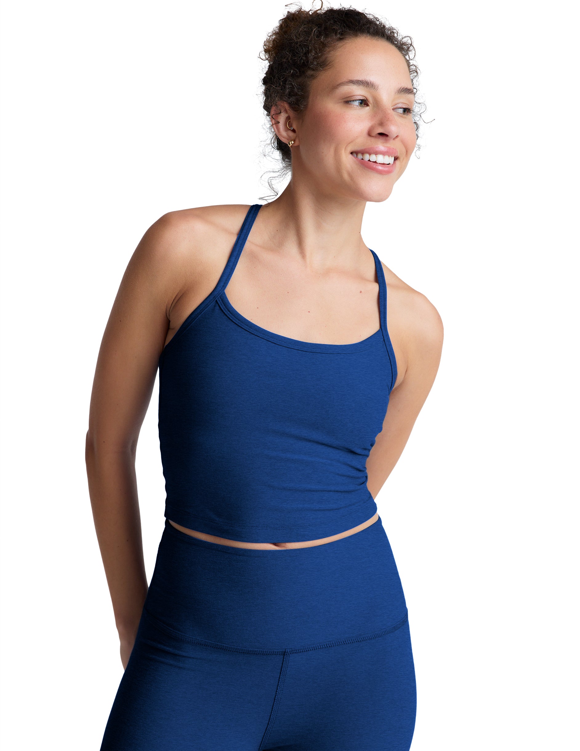Spacedye Slim Racerback Cropped Tank - Marine Blue Heather-Beyond Yoga-Happy on Main