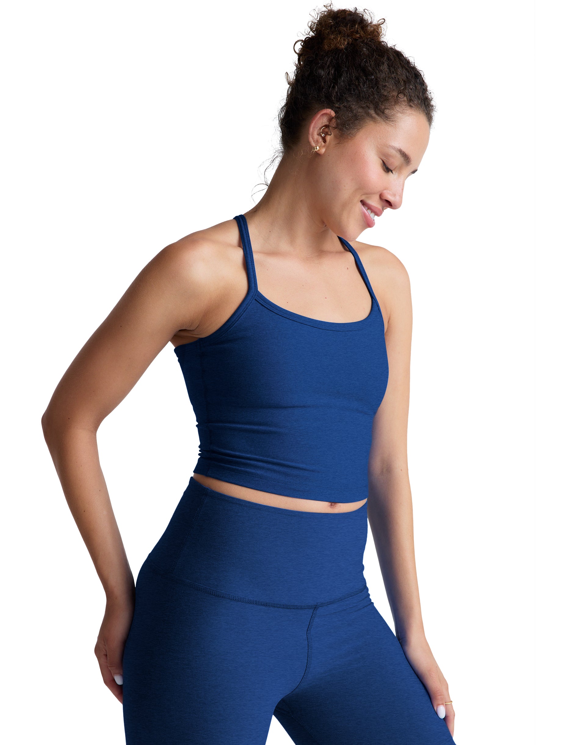 Spacedye Slim Racerback Cropped Tank - Marine Blue Heather-Beyond Yoga-Happy on Main