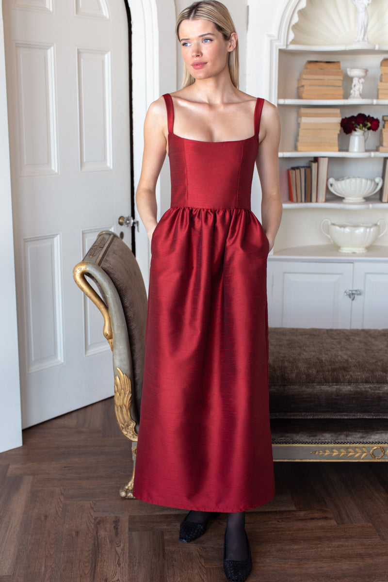 Jour Maxi Dress - Rouge Shantung-Emerson Fry-Happy on Main