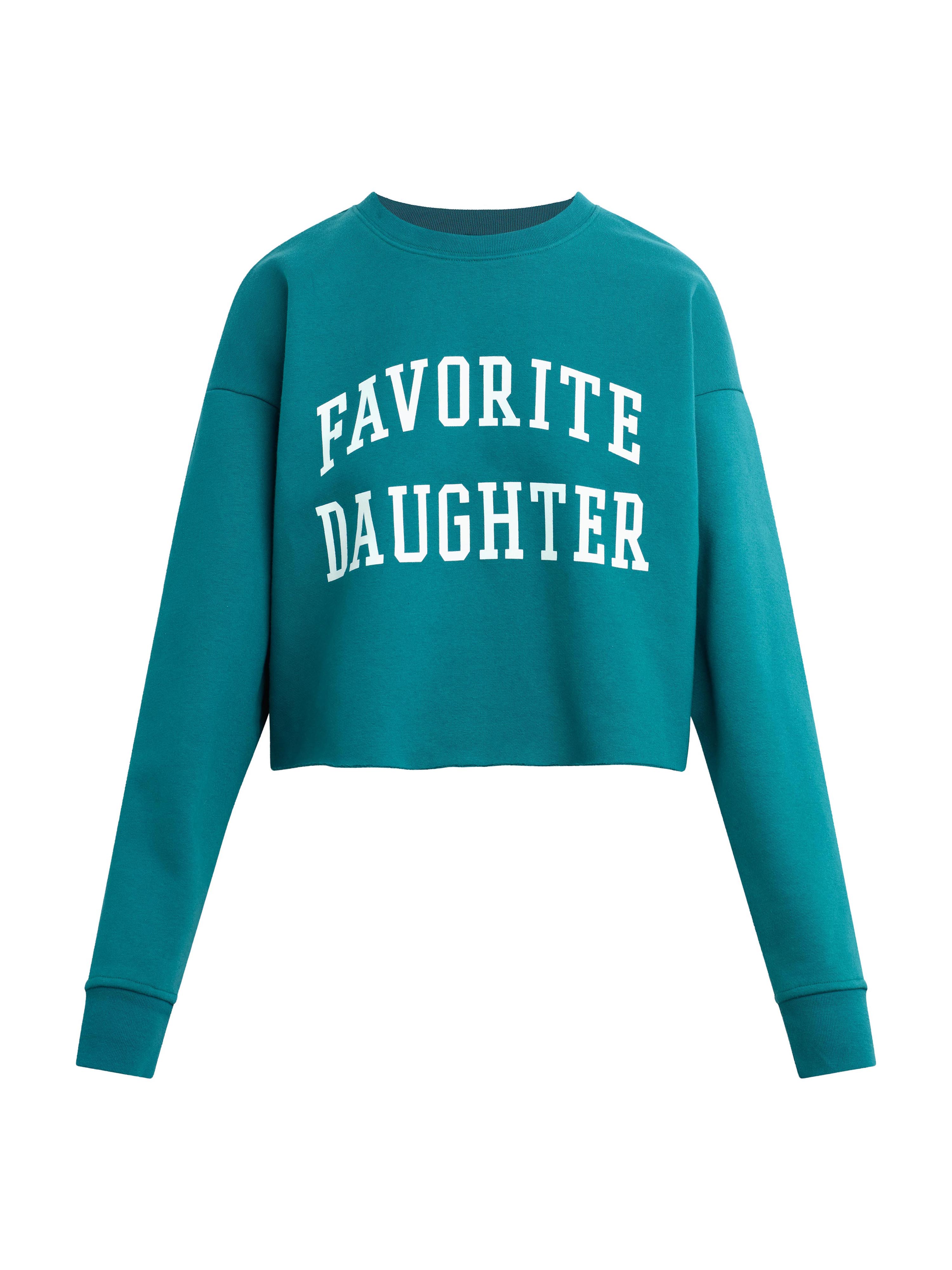 The Cropped Collegiate Sweatshirt - Emerald/Off White-Favorite Daughter-Happy on Main