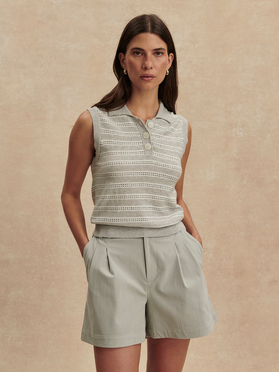 Dannah Stripe Knit Top - Light Grey Marl-Varley-Happy on Main