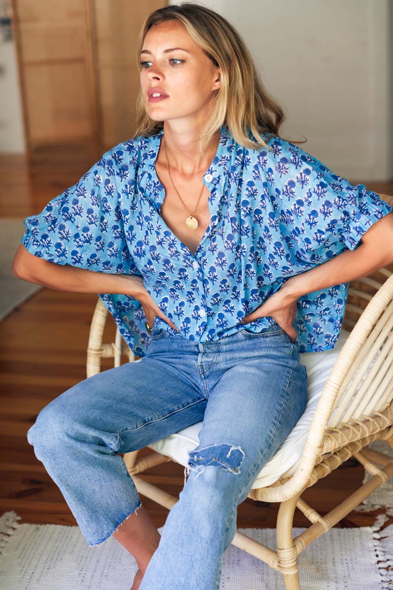 Mandarin Collar Top - Little Marigolds Danube Organic-Emerson Fry-Happy on Main