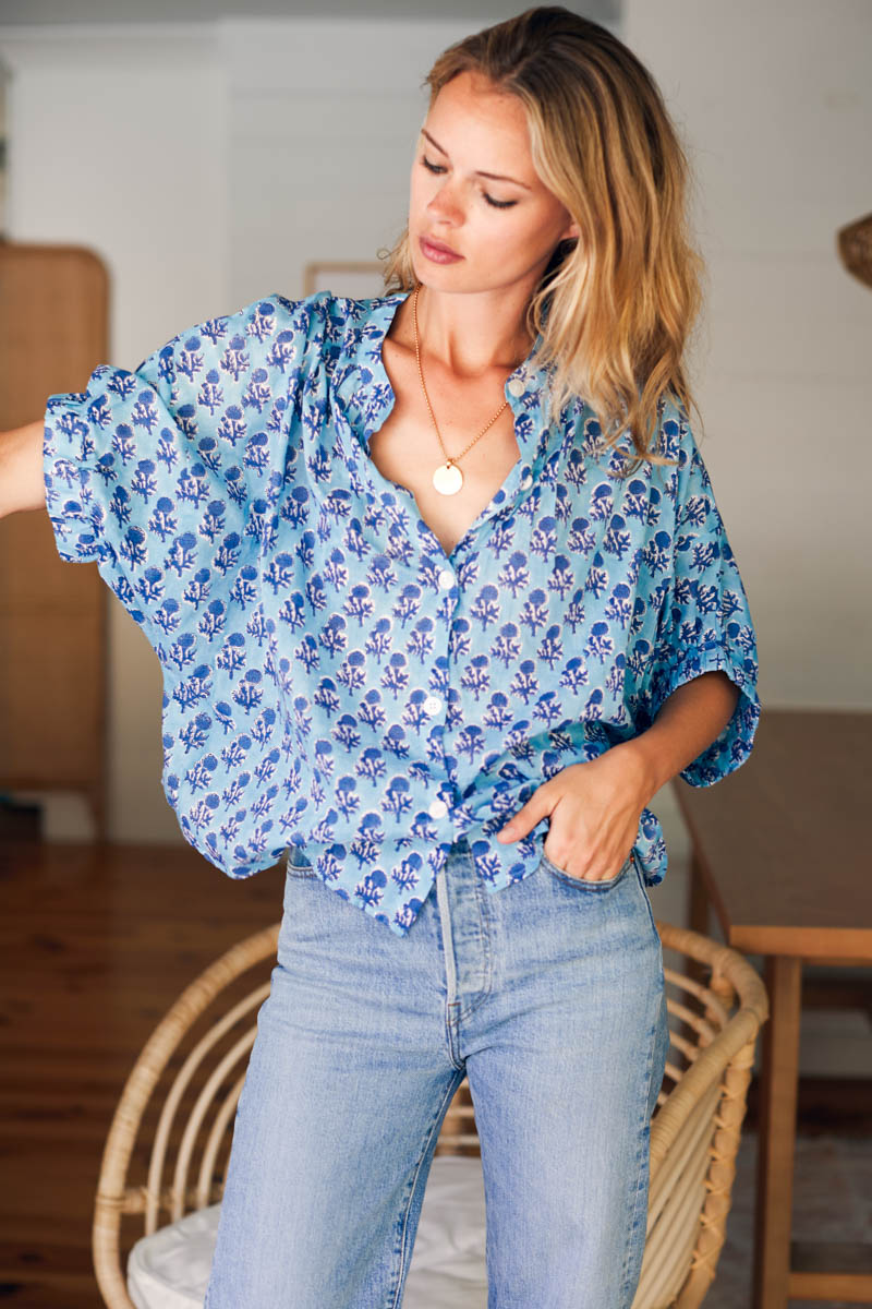 Mandarin Collar Top - Little Marigolds Danube Organic-Emerson Fry-Happy on Main