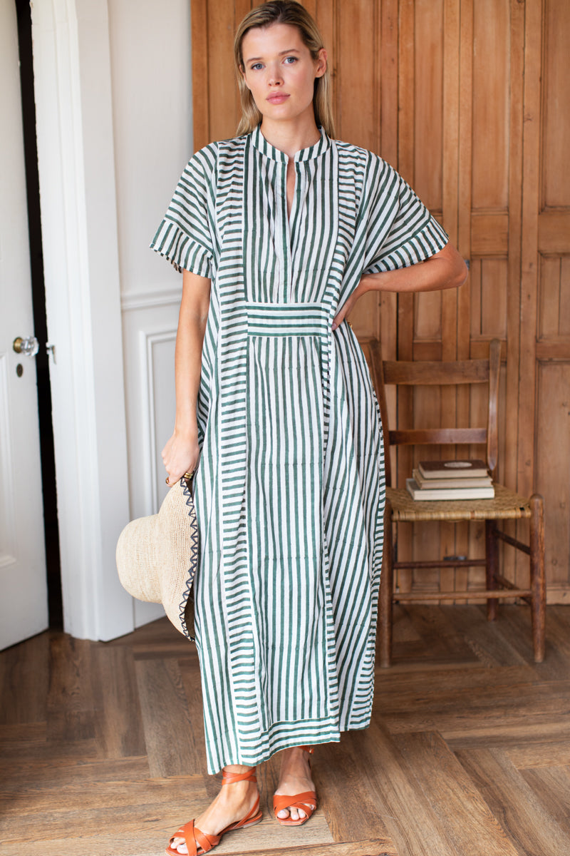 Emerson Caftan - Moss Stripe Organic-Emerson Fry-Happy on Main