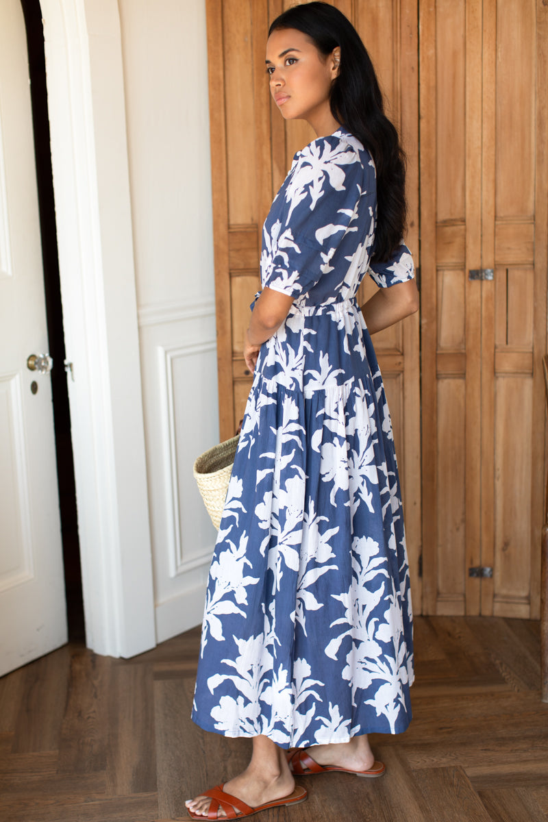 Lucy 4 Basque Dress - Blue Indigo + Ivory Orchid Organic-Emerson Fry-Happy on Main