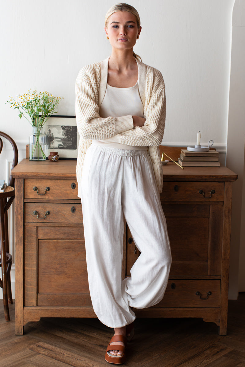 Relaxed Studio Pant - Dove White Linen-Emerson Fry-Happy on Main