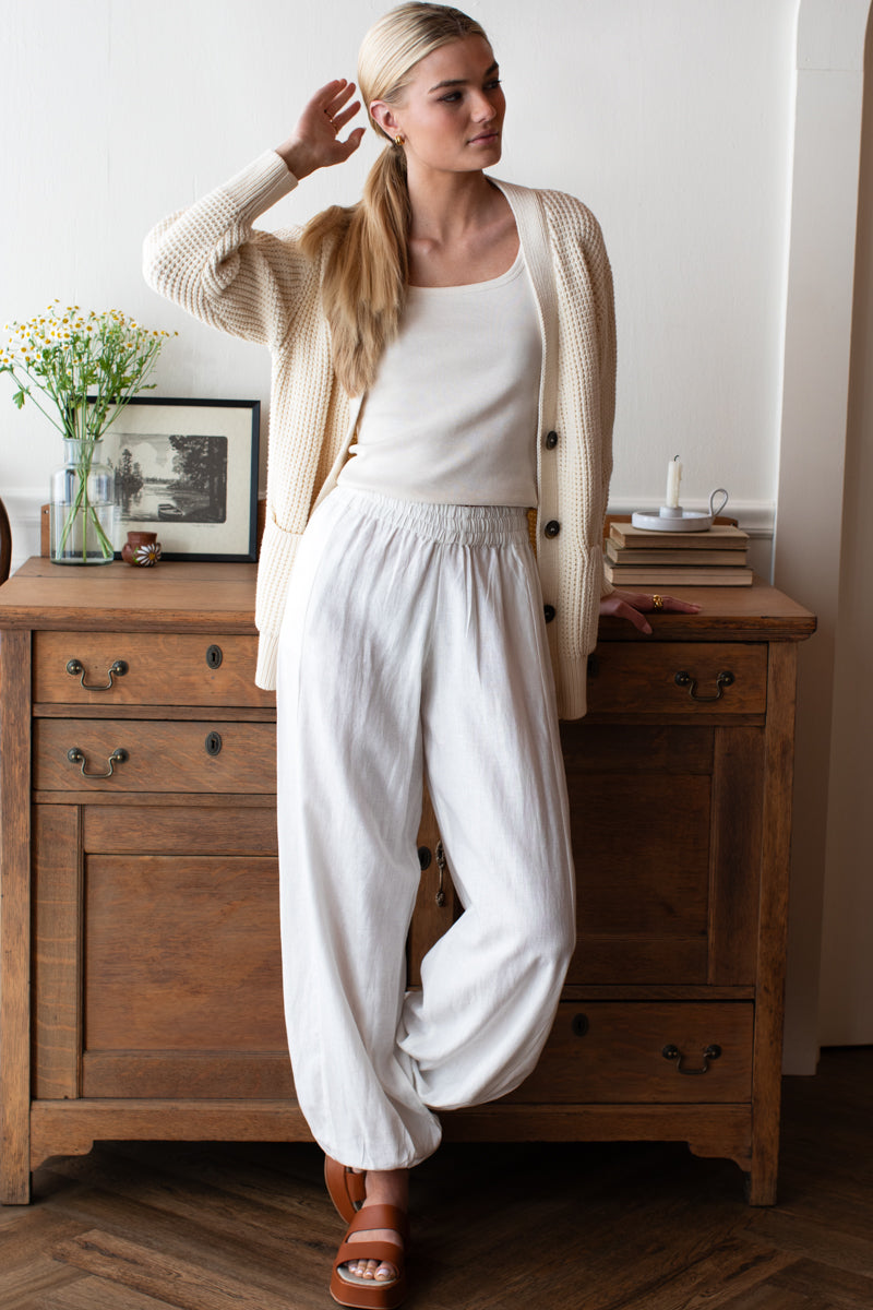 Relaxed Studio Pant - Dove White Linen-Emerson Fry-Happy on Main