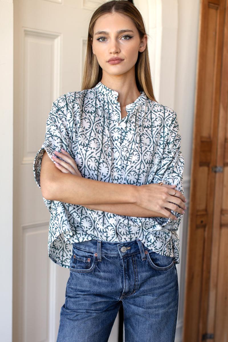 Mandarin Collar Top-Casual Tops-Happy on Main
