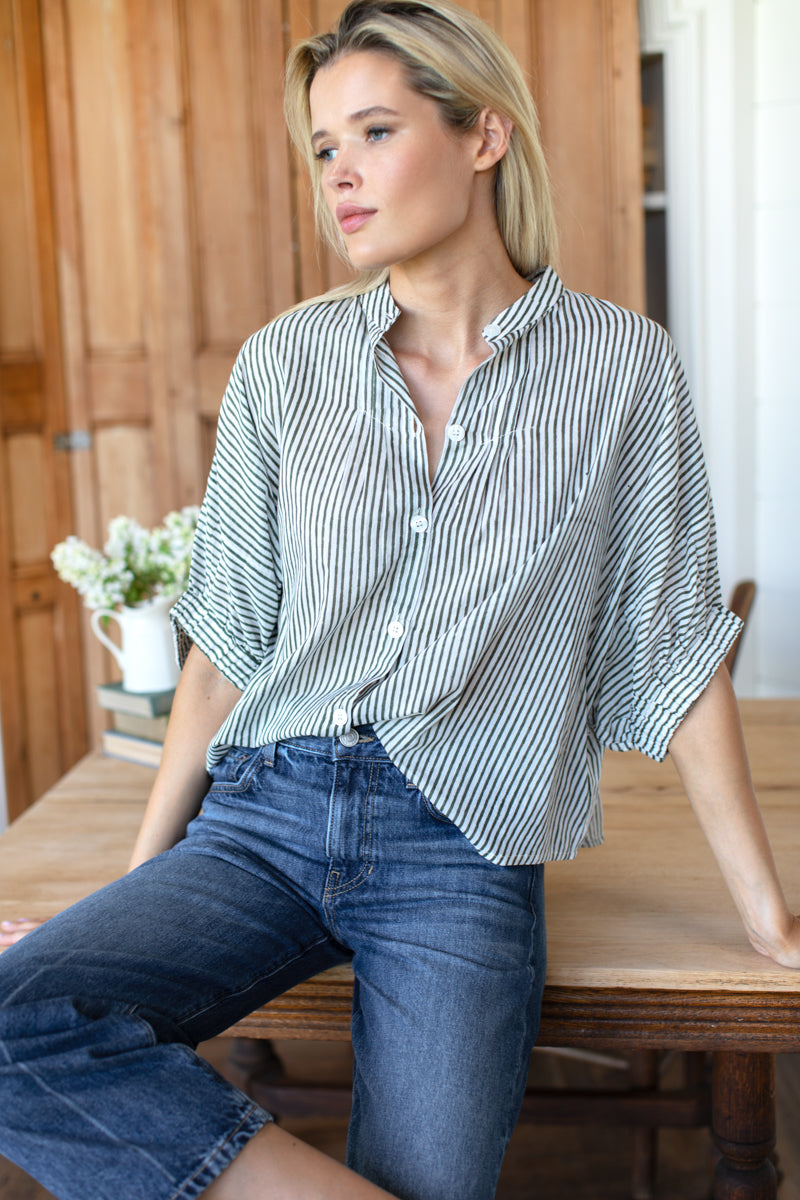 Mandarin Collar Top-Casual Tops-Happy on Main