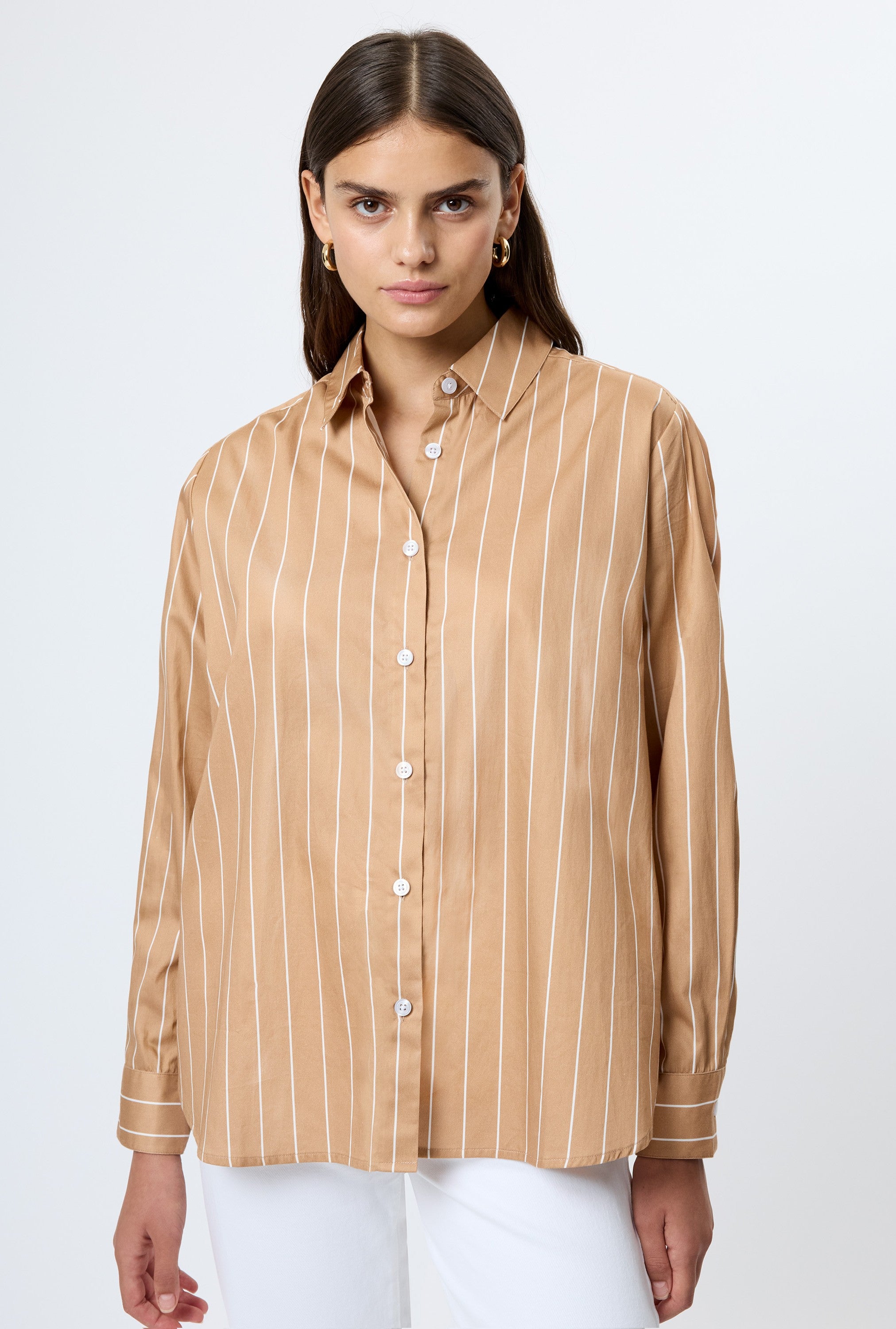 Alexis Poplin Fine Line Shirt - Macchiato-French Connection-Happy on Main