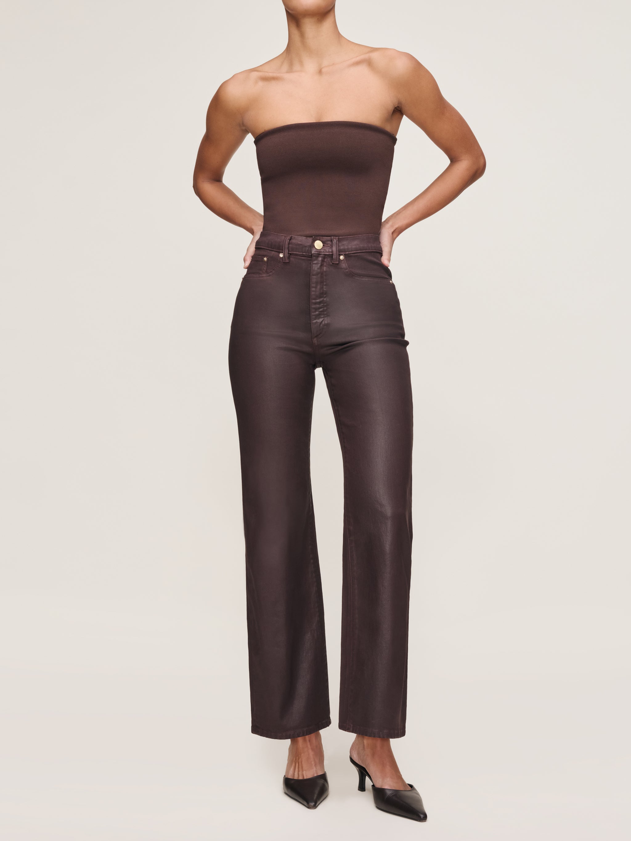Karmine Refined Wide Leg: High Rise - Fig Coated-DL1961-Happy on Main