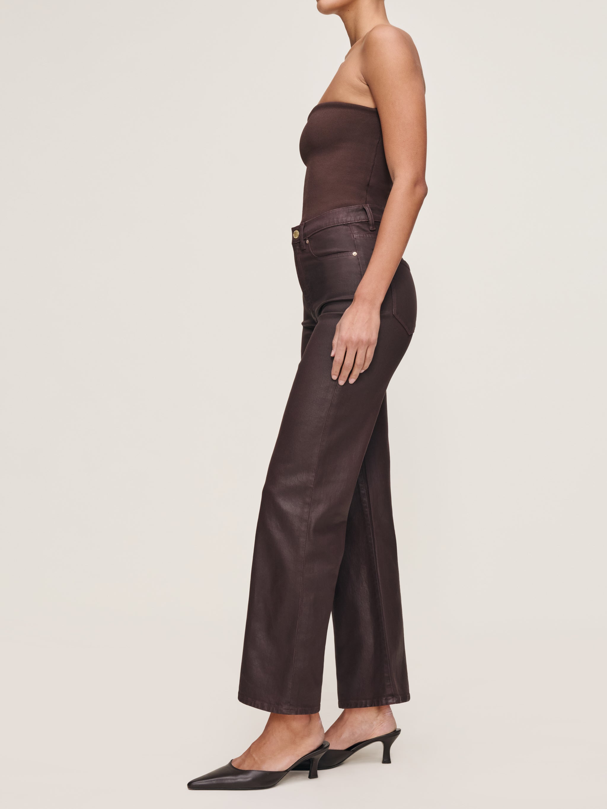 Karmine Refined Wide Leg: High Rise - Fig Coated-DL1961-Happy on Main