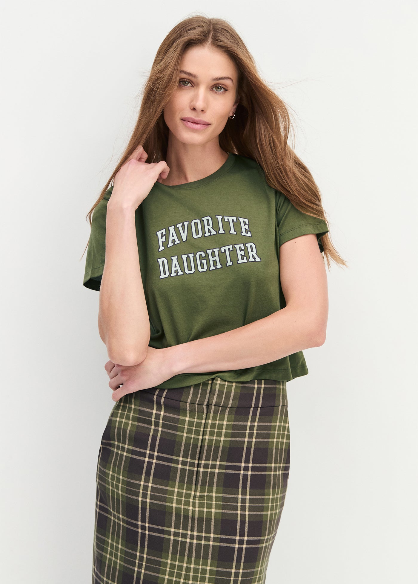 Favorite Daughter Cropped Collegiate Tee - Smoketree/Gardenia-Favorite Daughter-Happy on Main