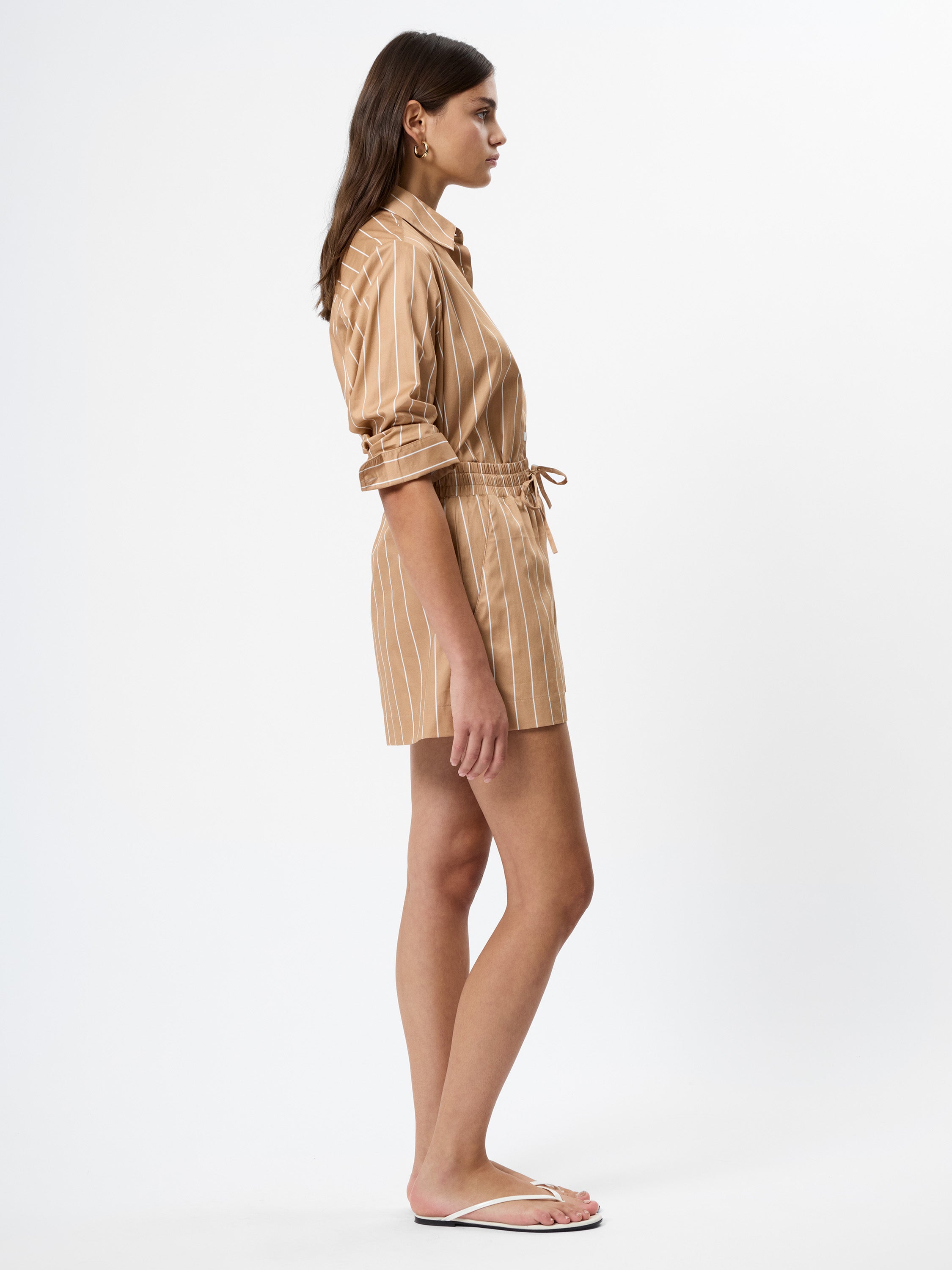 Alexis Poplin Striped Shorts - Macchiato-French Connection-Happy on Main