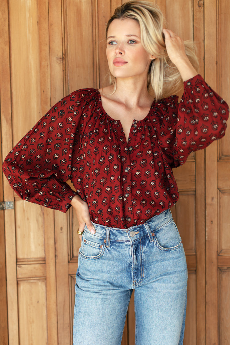 Frances Blouse - Lantern Flower Rouge-Emerson Fry-Happy on Main