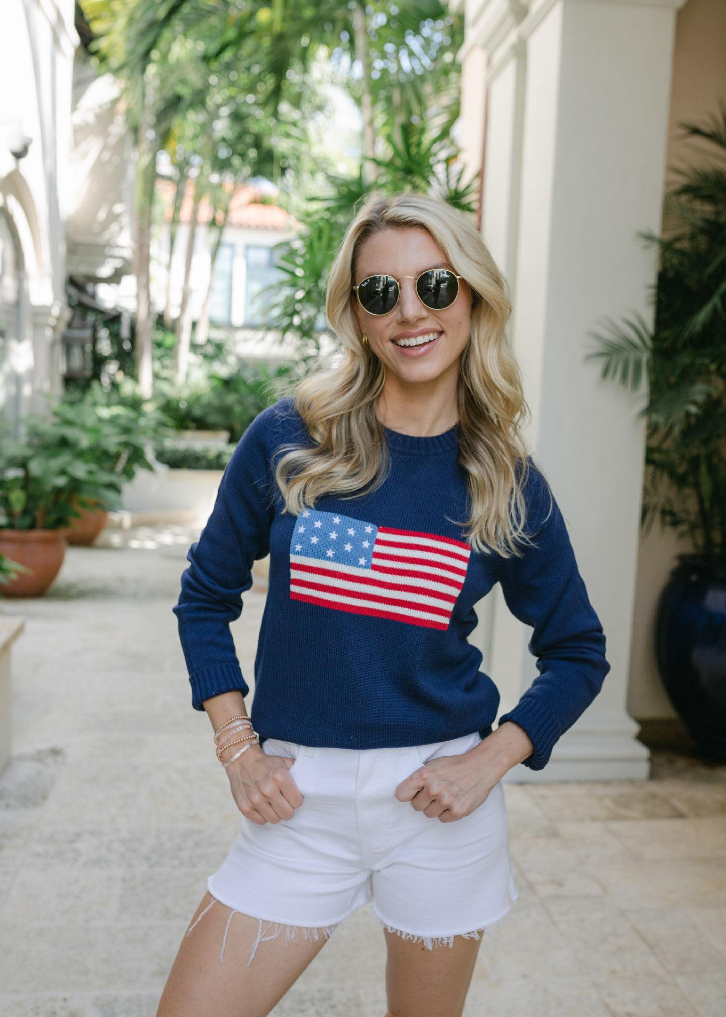 American Flag Classic Crewneck Sweater-Core Sweaters-Happy on Main