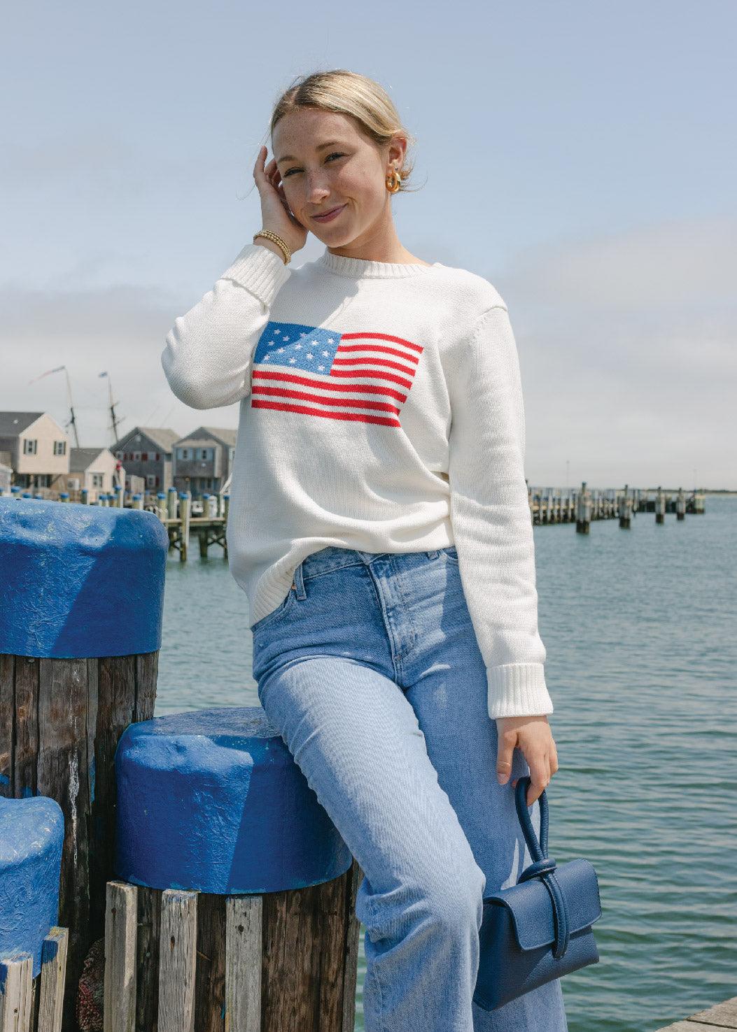 American Flag Classic Crewneck Sweater-Core Sweaters-Happy on Main