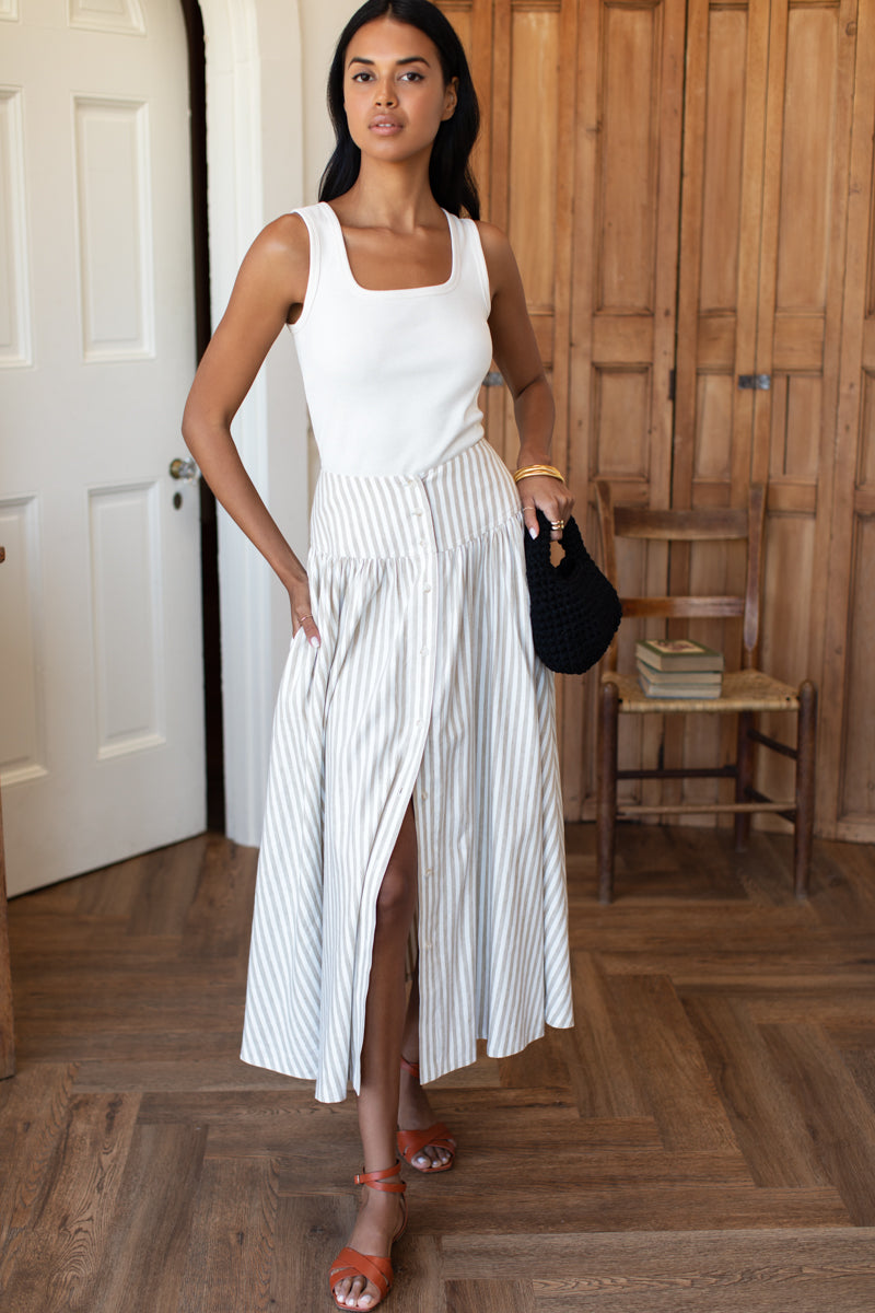 Elina Skirt - Almond Stripe-Emerson Fry-Happy on Main