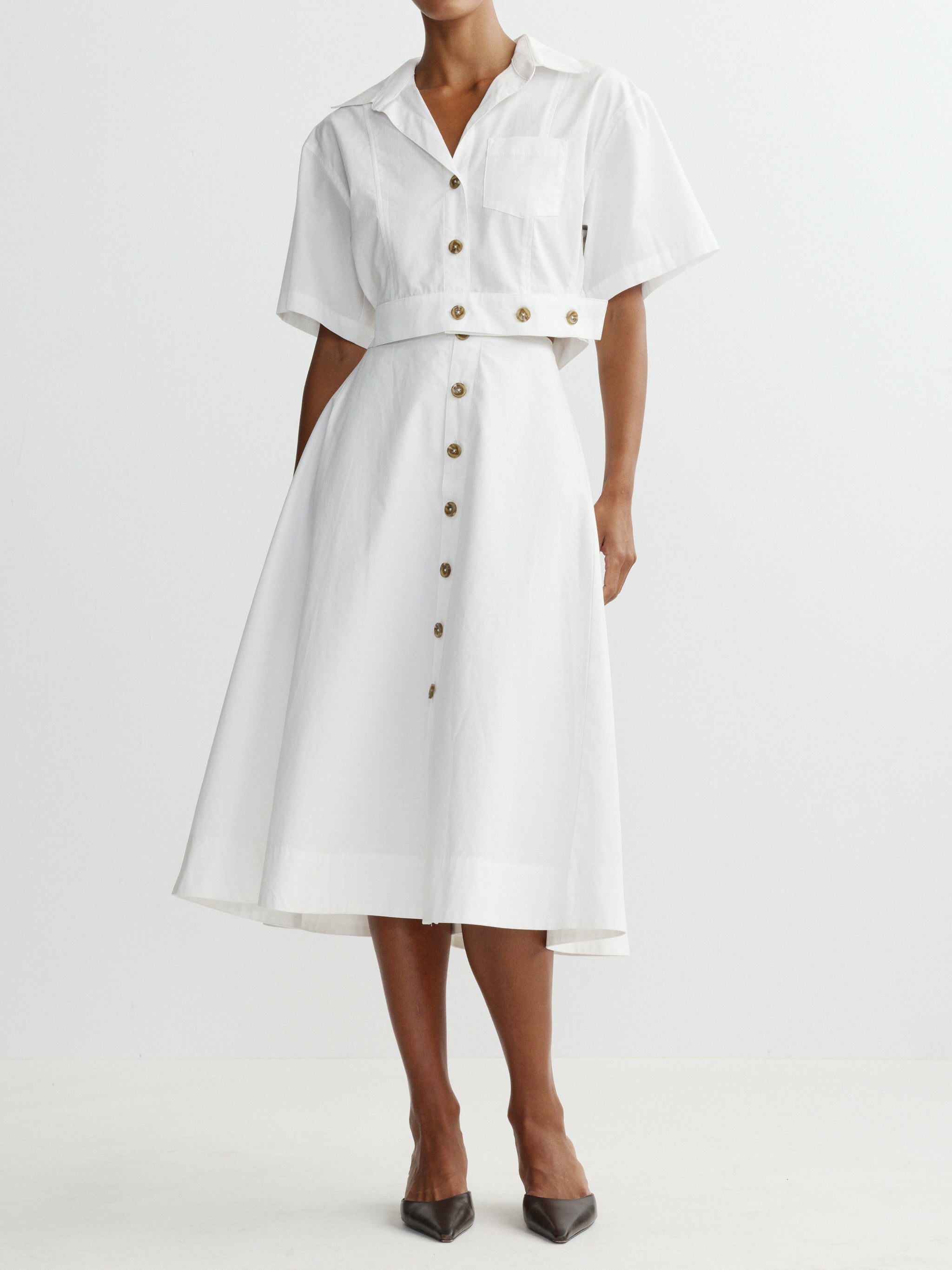 Peonie Skirt: Midi - White Poplin-DL1961-Happy on Main